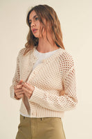 J2844  CROCHET KNITTED BUTTONDOWN CARDIGAN: CREAM / S