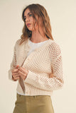 J2844  CROCHET KNITTED BUTTONDOWN CARDIGAN: CREAM / L