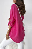 Plain Texture Button Up Pocket Blouse Shirt ZK898: Pink / S
