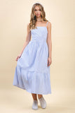 CD05584-Striped Adjustable Spaghetti Strap Midi Dress: Pink / M