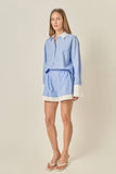 Oversize Stripe Contrast Color Shirt: BLUE/ WHITE STRIPE / L