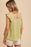 SWISS DOT FLUTTER SLEEVE BLOUSE: GREEN TEA / M