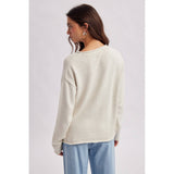 LIGHTHOUSE COASTAL GRAPHIC COZY SWEATER / WL26-13217: MARBLE/SKY / M