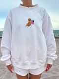 White American Flag Dog Mockneck Sweatshirt 100% Cotton: White / XL