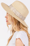 Aztec Tribal Pattern Band Straw Summer Sun Hat: Taupe