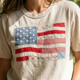 American Flag Faux Texture Patchwork Comfort Colors Tee DTF: Chambray / Extra Large