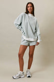 MID RISE STRIPE SHORTS: LT BLUE-CREAM STRIPE / XS