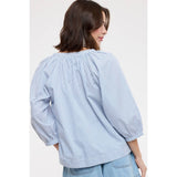 STRIPED BUTTON-UP BLOUSE / WL25-12254: BLUE/OFF WHITE / M
