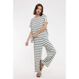 STRIPED KNIT SWEATER TOP AND PANTS SET / WL25-12183: SKY/BLUE / S