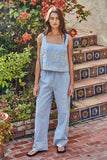 L9640B | Woven Linen Cotton Embroidered Wide Leg Pants: Lavender Blue / L