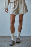 L8797B | Knit Cotton Striped Elastic Waist Shorts: Blue White / L