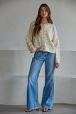 W2537 | Knit Polyester Acrylic Striped Sweater Cardigan : Lavender Pink / M