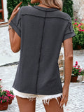 Striped Textured Round Neck Short Sleeve T-Shirt: White / Small 4-6