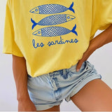 Les Sardines Print Women T-Shirt: Khaki / S