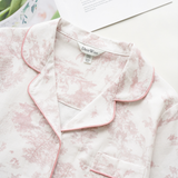 Pink Toile Women Pajamas Set – Summer Cotton Loungewear : M