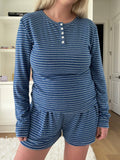 Striped Soft Button  Loungewear Shorts: Large / Shorts