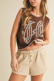 IT4194 FISH PRINTED SLEEVELESS SWEATER TOP: CREAM/BLUE / S