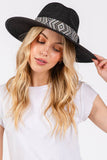 Aztec Tribal Pattern Band Straw Summer Sun Hat: Taupe