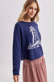 LIGHTHOUSE COASTAL GRAPHIC COZY SWEATER / WL26-13217: MARBLE/SKY / L