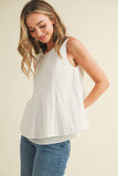 CT9468-Pleated throughout Sleeveless A Line Top: Cream / S