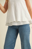 CT9468-Pleated throughout Sleeveless A Line Top: Cream / M
