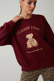 CREW NECK LONG SLEEVE "COFFEE TIME" GRAPHIC SWEATSHIRT: CREAM / M