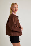 SHACKET WITH GINGHAM CONTRAST DETAILING: CREAM-BROWN GINGHAM / XS