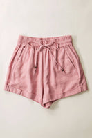 Linen Type Waistband Shorts - String Tie: BLUE STONE / S-2/M-2/L-2