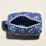 Blue Quilted Floral Cosmetic Pouch – Zipper Makeup Bag with Tassel: BL / ONE