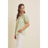LIGHTWEIGHT STRIPE FLARE PEASANT BLOUSE WITH PUFF SLEEVES: SKY BLUE / L