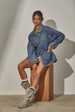 JK3737 Alex Contrast Collar Denim Barn Jacket: DENIM BLUE / S-M-L (3-2-1)