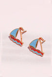 Sail Away Enamel Charm Stud Earrings: Gold