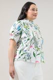 Clove Garden Floral Puff Sleeve Top Curve: WHT-PINK-GREEN / 3X