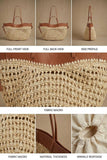 Woven Raffia & Leather Trim Double Strap Tote: Tan