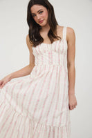 FLORAL STRIPE BUTTON DETAIL MAXI DRESS: BLUE MULTI