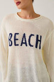 ROUND NECK LONG SLEEVE BEACH LIGHT WEIGHT SWEATER: WHITE-NAVY / L