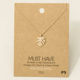 Hammered Monstera Leaf Pendant Necklace: G