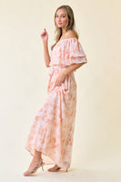 Chiffon Floral Off Shoulder Dress - 26177D: L / Blush