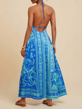 Bohemia totem printed resort open-back strappy sundress: Blue / XS