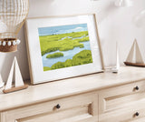 Salt Marsh Landscape Coastal Wetlands Watercolor Print : 5x7 (8x10 mat)