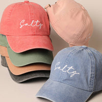 Salty Lettering Embroidery Baseball Cap: WHITE / One Size