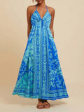 Bohemia totem printed resort open-back strappy sundress: Blue / L