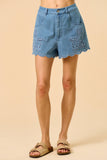 ILP5285-1 Embroidered Denim Shorts: DENIM / L