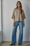 W2486 | Knit Sweater Quarter Sleeve Button Up Cardigan Top: Heather Grey / M