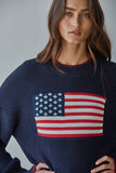 W2411 | Knit Sweater Crew American Flag Pullover: Off White / L