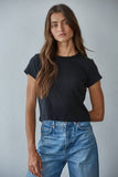 L8746 | Knit Cotton Round Neck Short Sleeve Crop Top: Off White / S