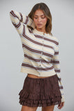 NC3882 Sausalito Soft Striped Cardigan: BEIGE MULTI / S-M-L (3-2-1)