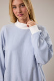 MOCK NECK STRIPE SWEATSHIRTS TOP: SAGE-CREAM STRIPE / M