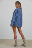 JK3737 Alex Contrast Collar Denim Barn Jacket: DENIM BLUE / S-M-L (3-2-1)