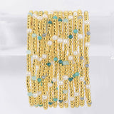 3mm Beaded Stretch Bracelet with Pearls and Crystals: Pink/Coral/Greens